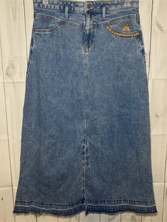 Dresses & Skirts - Skirt Maxi Long Blue Stretch Women Medium  Embroidered Sun